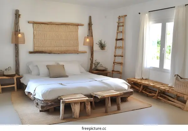 Rustic Bedroom Interior Design With Wooden Bed And Natural Elements