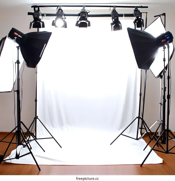 Professional Photography Studio Setup With White Backdrop