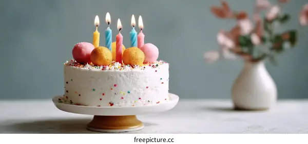 Birthday Cake with Candles and Decorations