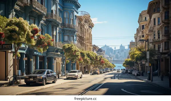 Colorful Urban Street with Parked Cars
