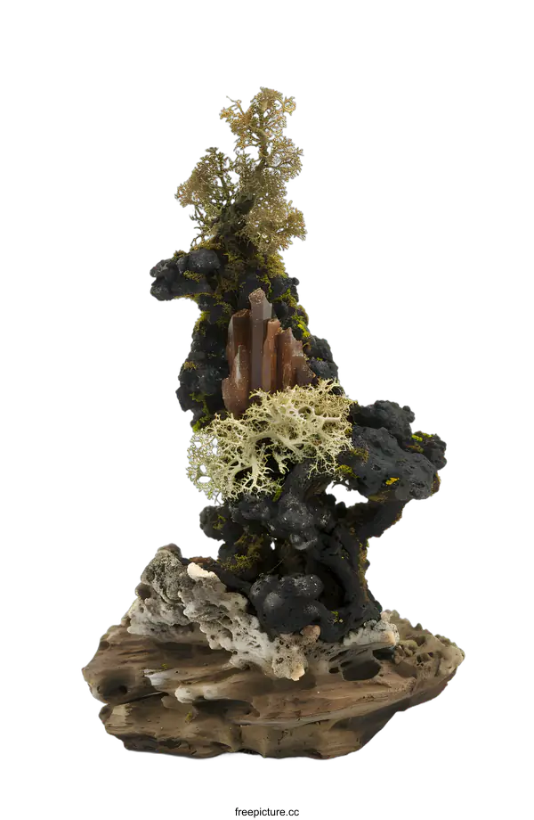 [Transparent Background PNG]Unique Abstract Art with Moss, Crystals, and Driftwood