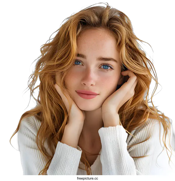 [Transparent Background PNG]Beautiful Redhead Woman with Freckles and Blue Eyes