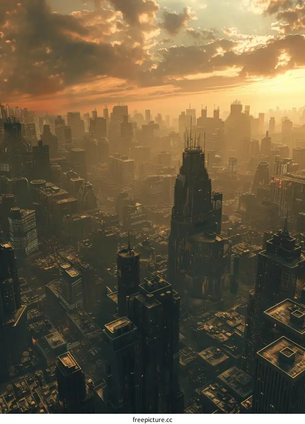 Futuristic cityscape with a prominent central tower