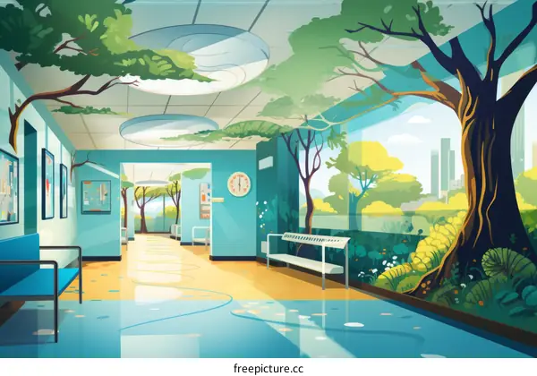 Inviting Hospital Waiting Room with Tree and Plants