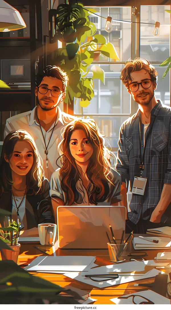 Four young professionals in a creative workspace