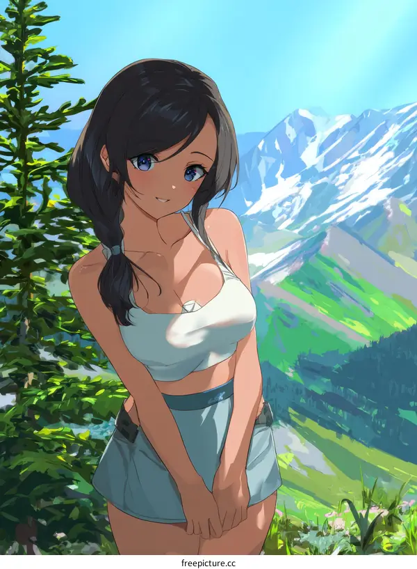 Anime Girl in Summer Landscape Illustration