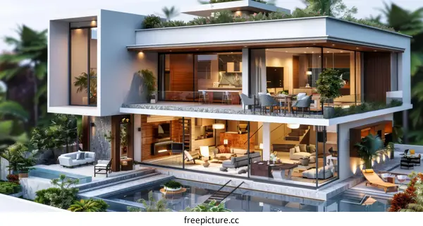 Modern Luxury Villa with a Pool and Garden