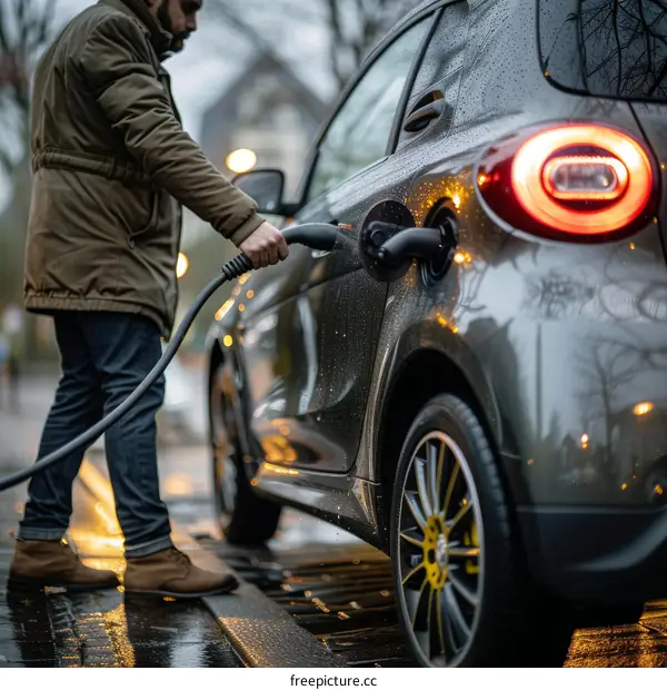 Man Plugs In His Electric Car To Charge