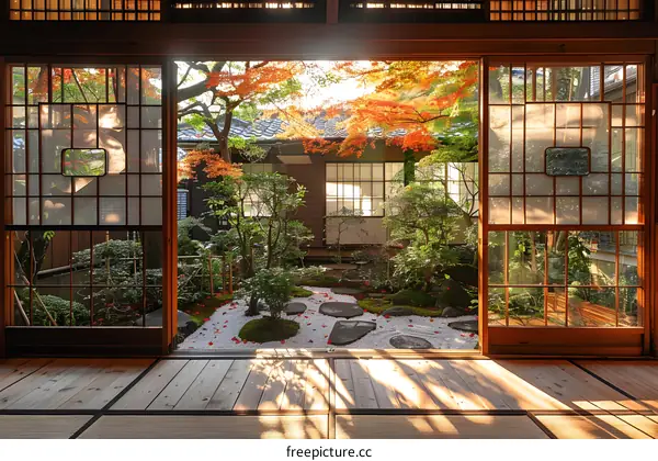 An open door to a beautiful Japanese garden