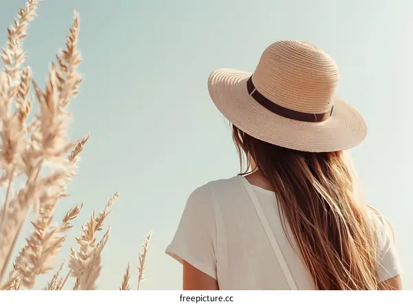 Woman in a Straw Hat Looking at the Horizon
