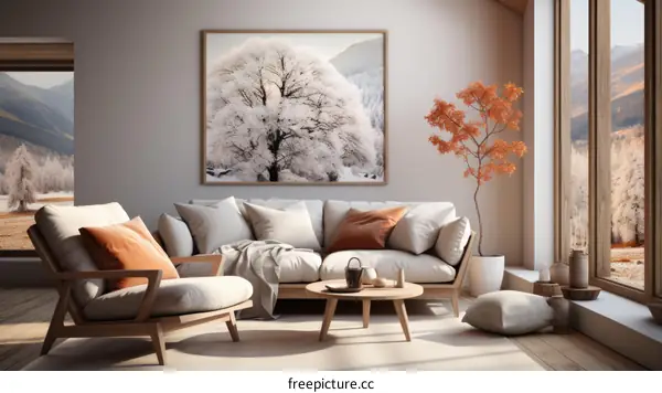 A Snowy Tree in a Modern Living Room