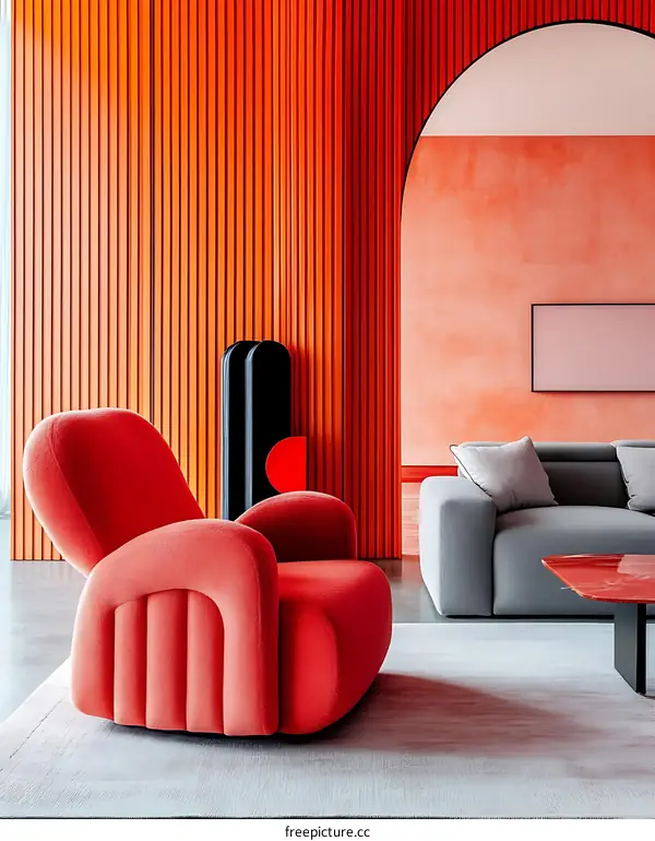 Modern Interior Living Room with Red Accent