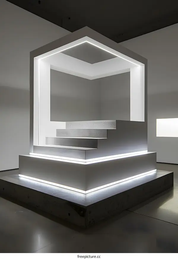 Minimalist White Cube Installation with LED Lighting