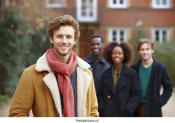 Four Diverse Students Enjoying Autumn Day Out