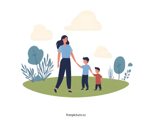 Happy Family Walking in Park Illustration