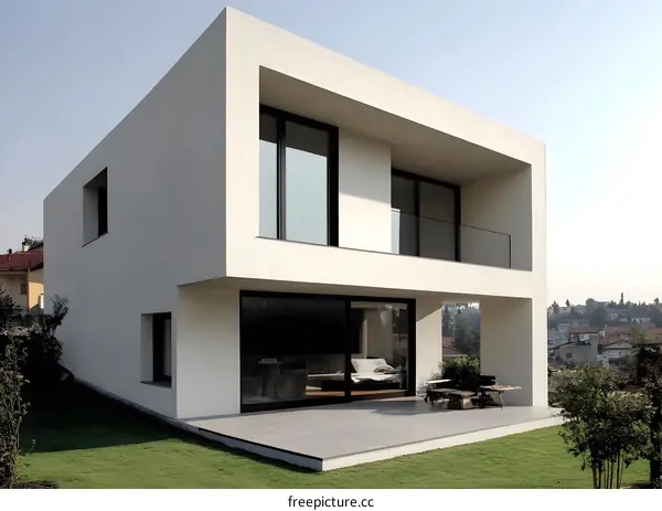 Modern White House with Large Windows and Patio