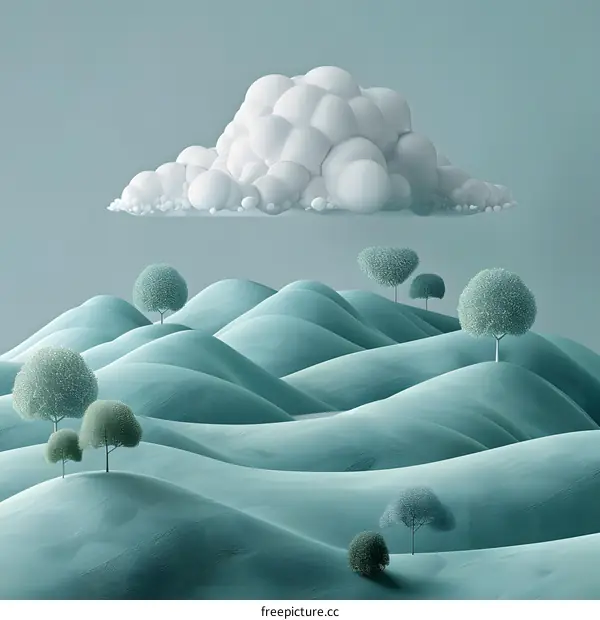 Green hills under blue sky and white clouds