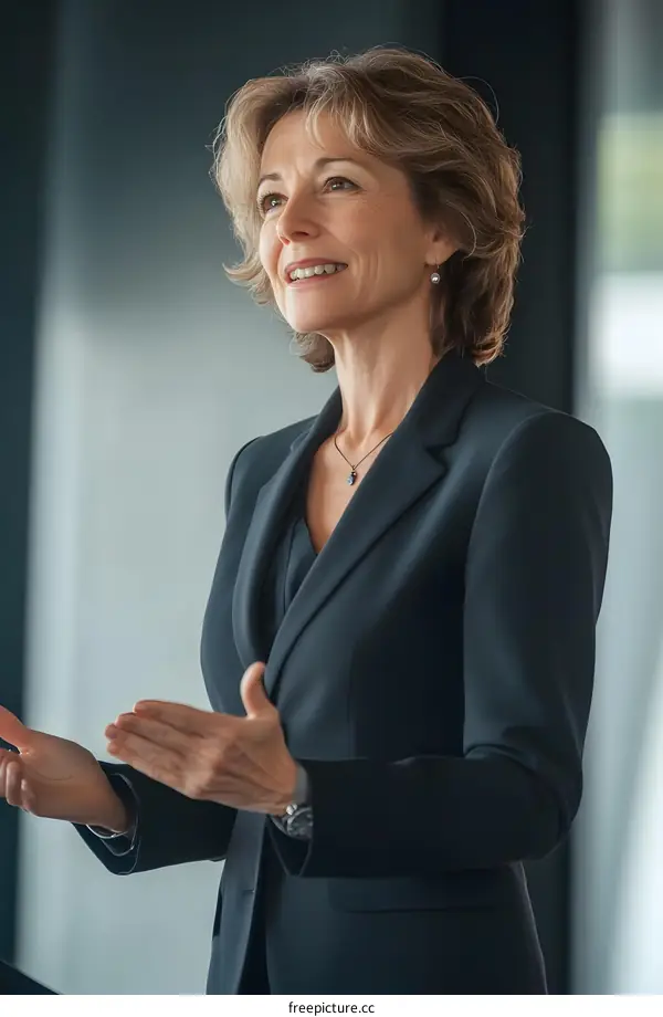Businesswoman Smiling, Confident and Looking Up