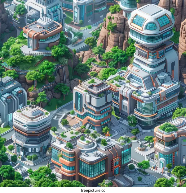 Futuristic city with green spaces