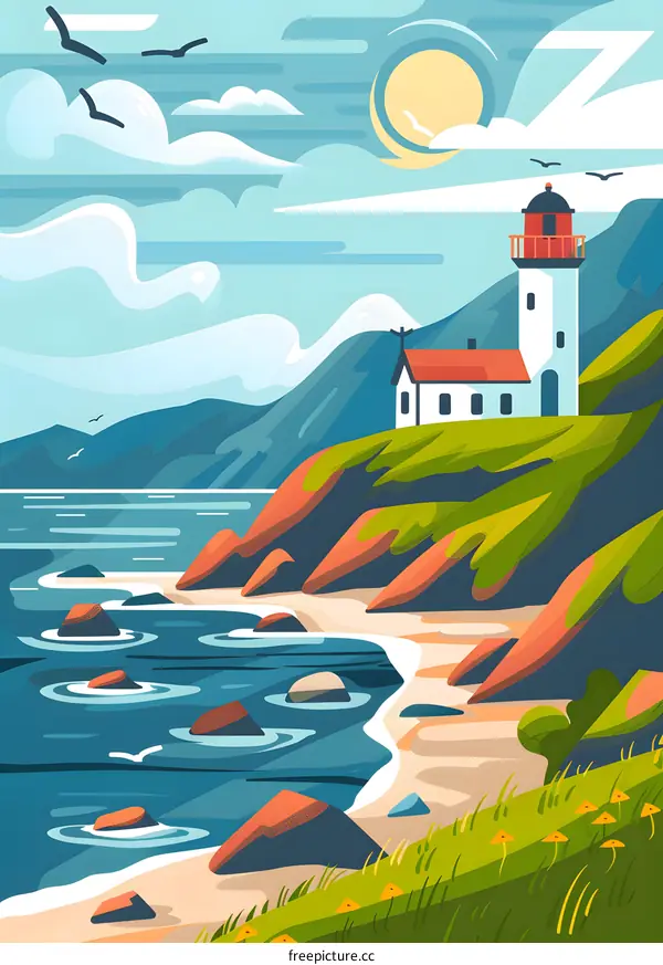 Coastal Landscape With Lighthouse and Sea