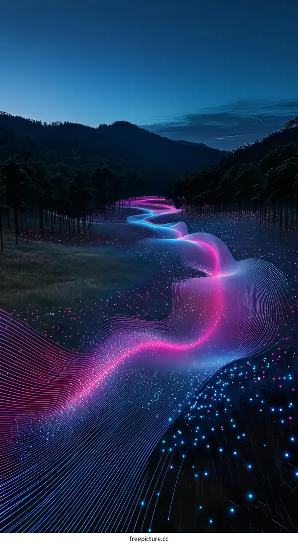 Abstract Night Landscape with Light Trails