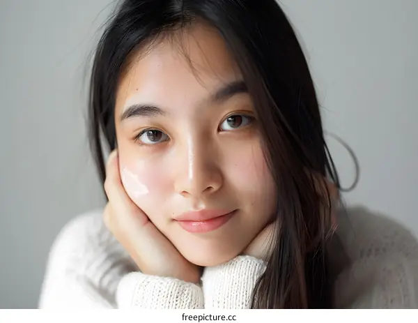 Portrait of a Young Asian Woman with Cream on Her Face