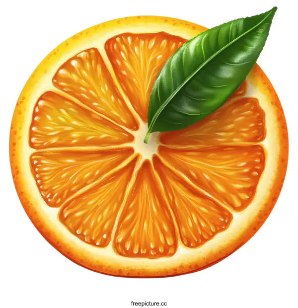 [Transparent Background PNG]Fresh Sliced Orange with a Leaf