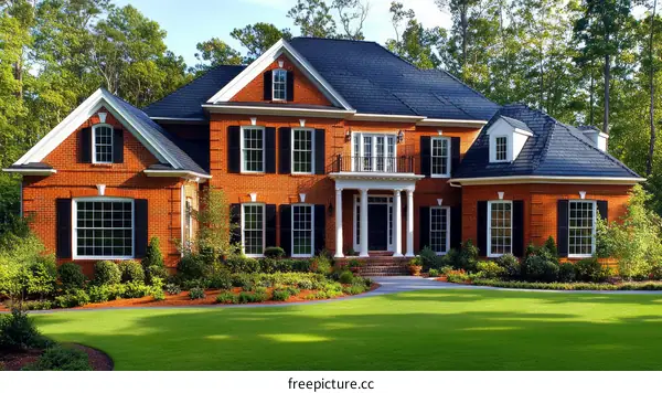 Beautiful Brick House Exterior with Lush Landscaping