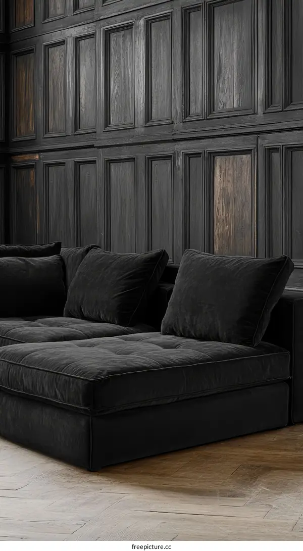Modern Black Velvet Sectional Sofa in a Classic Room