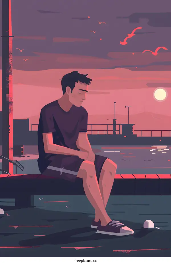 Man Sitting by the Sea at Sunset