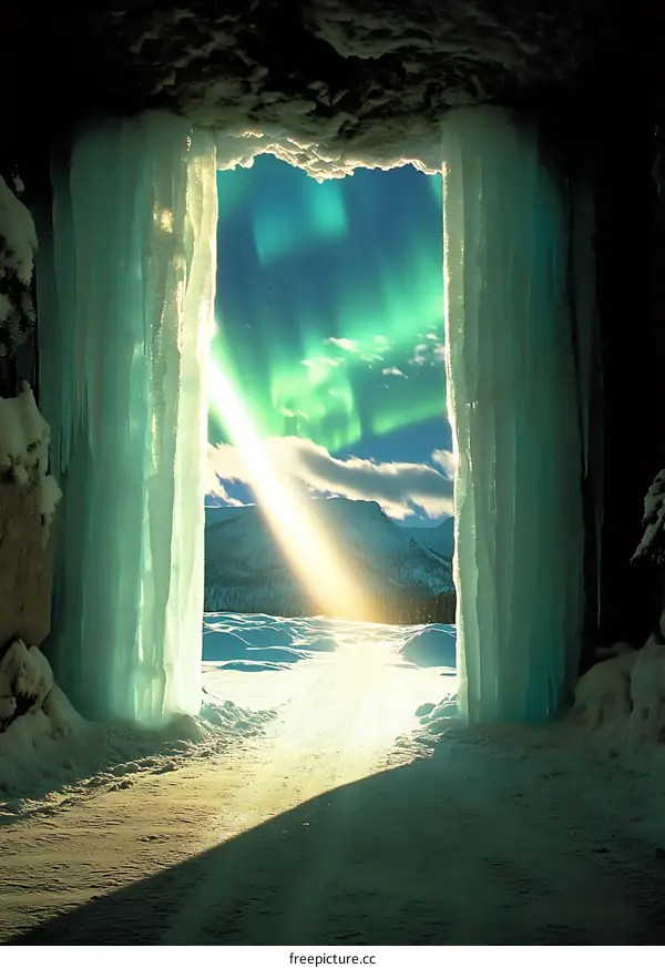 Aurora Borealis Viewed Through Ice Cave