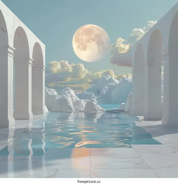 Moonlit Courtyard Filled with Water