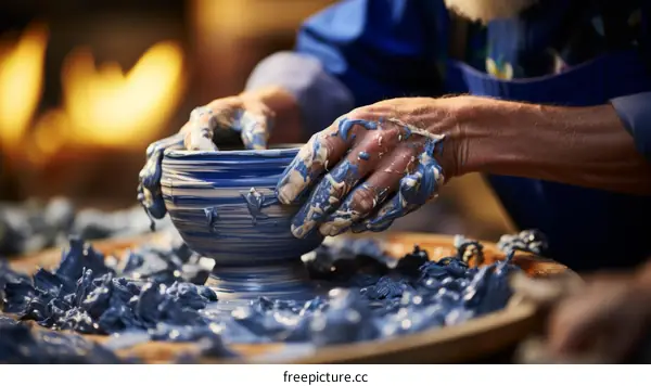Potter Shaping a Bowl on a Pottery Wheel