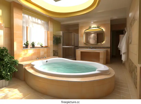 Modern Bathroom Interior Design With Bathtub and Window