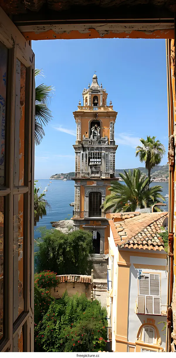 The bell tower of the Church of San Giovanni Battista in Varazze, Italy
