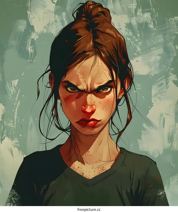 Portrait of a young woman with brown hair and green eyes