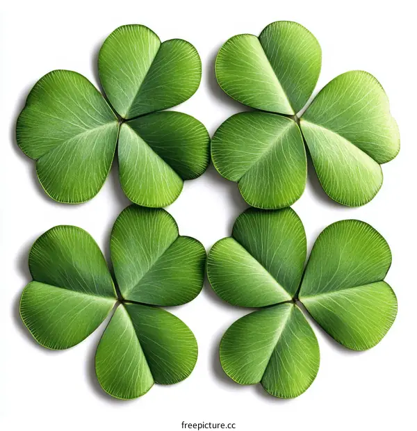 Four-Leaf Clover Pattern on White Background