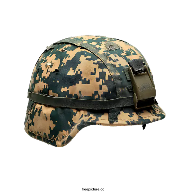 [Transparent Background PNG]Military Camouflage Helmet Closeup