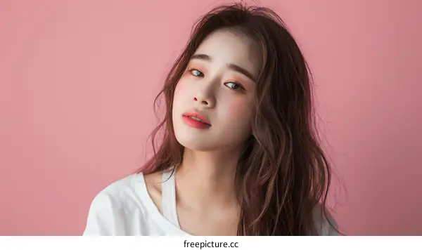 Portrait of an Asian Woman with Long Brown Hair