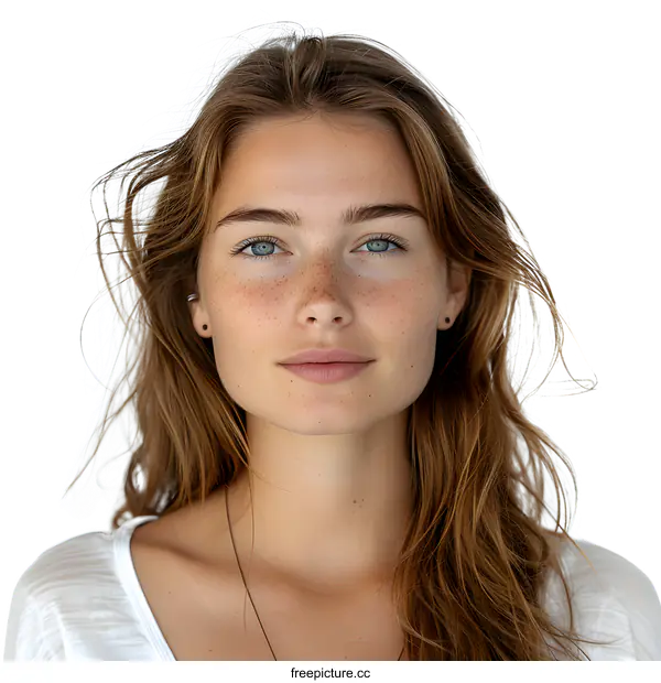 [Transparent Background PNG]Portrait of a young woman with freckles