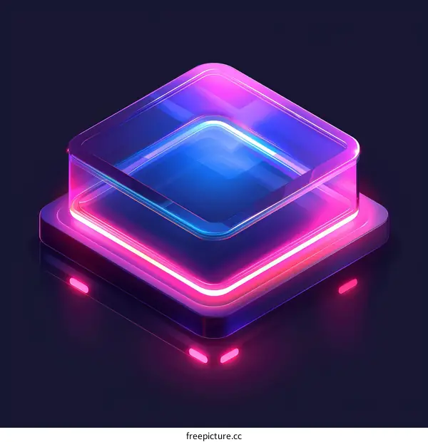3D rendering of a glowing neon blue and pink geometric shape