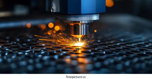 Laser Cutting Metal Sheet Process Close Up