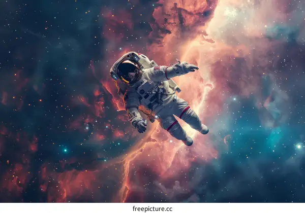 Astronaut in spacesuit floating in the vastness of space