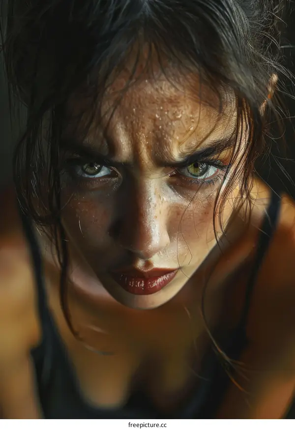 Close-up Portrait of a Woman with Intense Expression