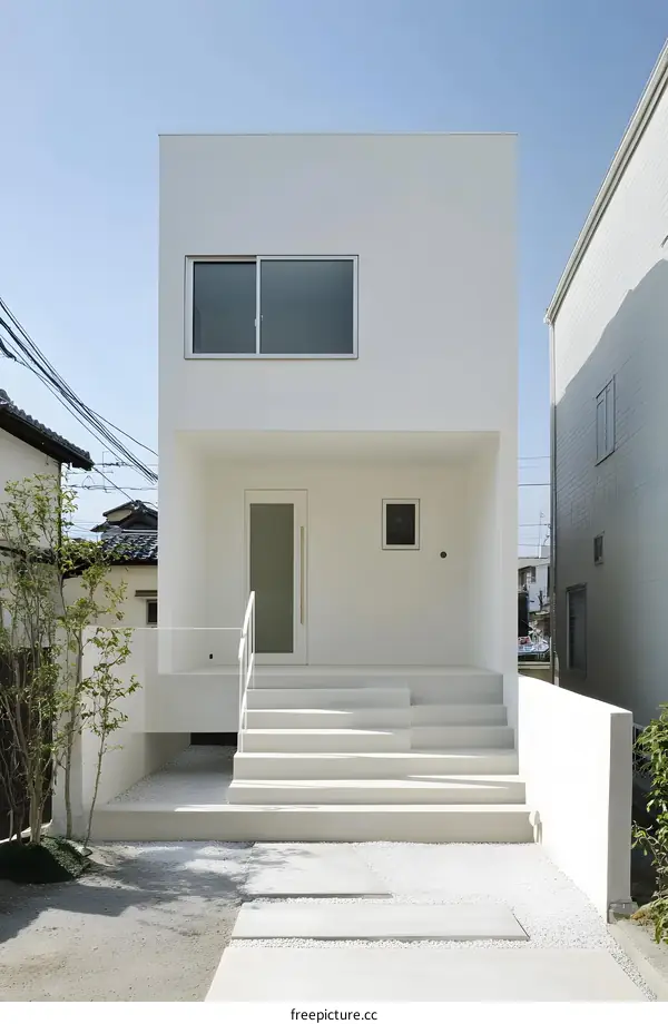 Modern Minimalist White House Exterior with Stairs