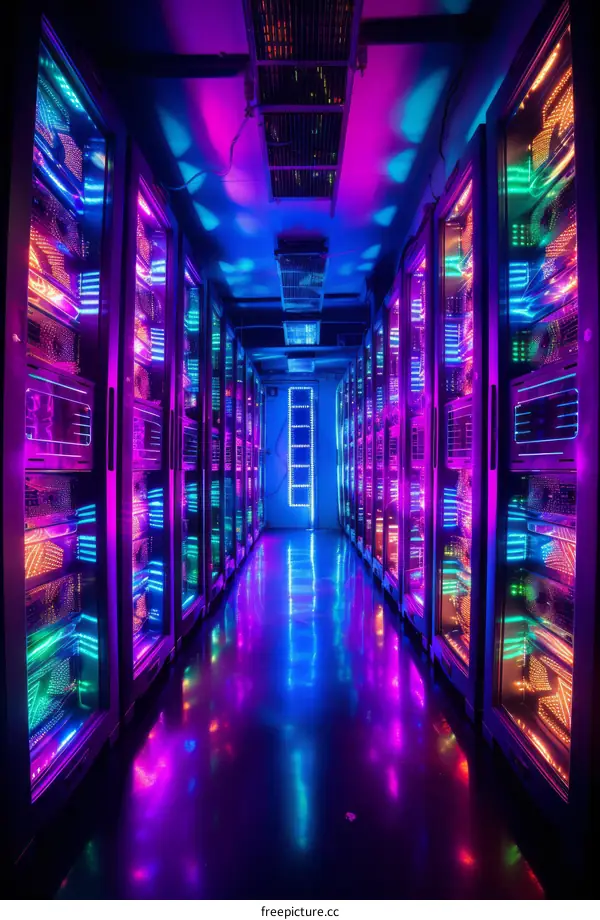 Server room with colorful lights