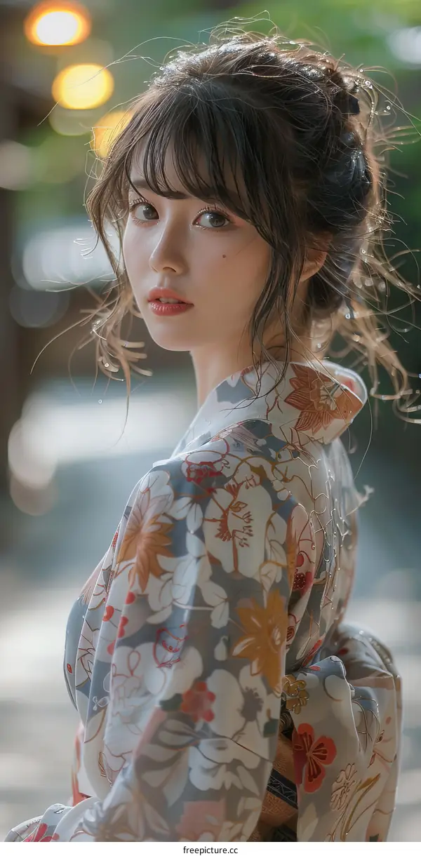 Asian Woman in Traditional Japanese Kimono Portrait
