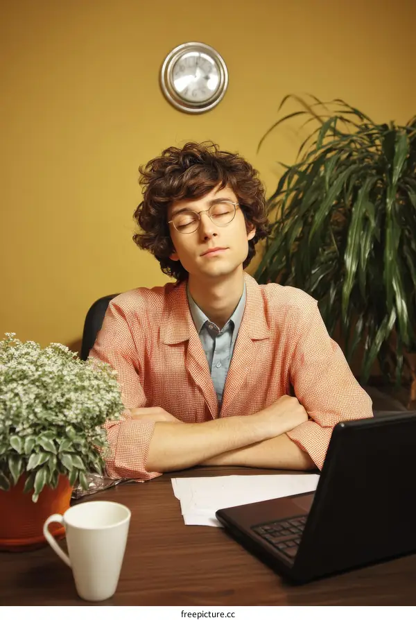 Young Man Relaxing at His Work Desk