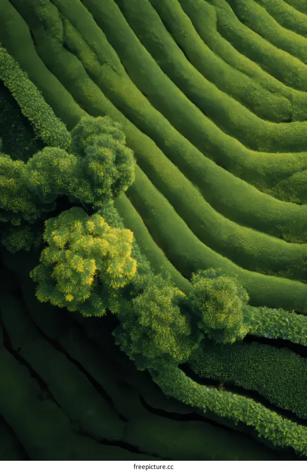 Aerial View of Lush Green Tea Plantation Terraces