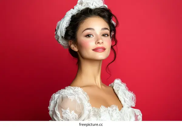 Elegant Woman in Vintage Wedding Dress